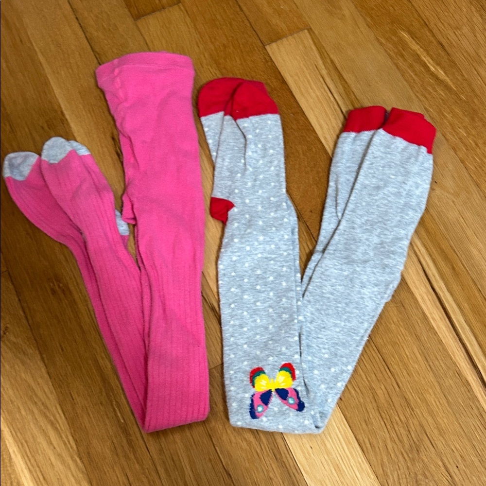 Mini Boden Pink and Gray Kids Tights Set. Size 6-7